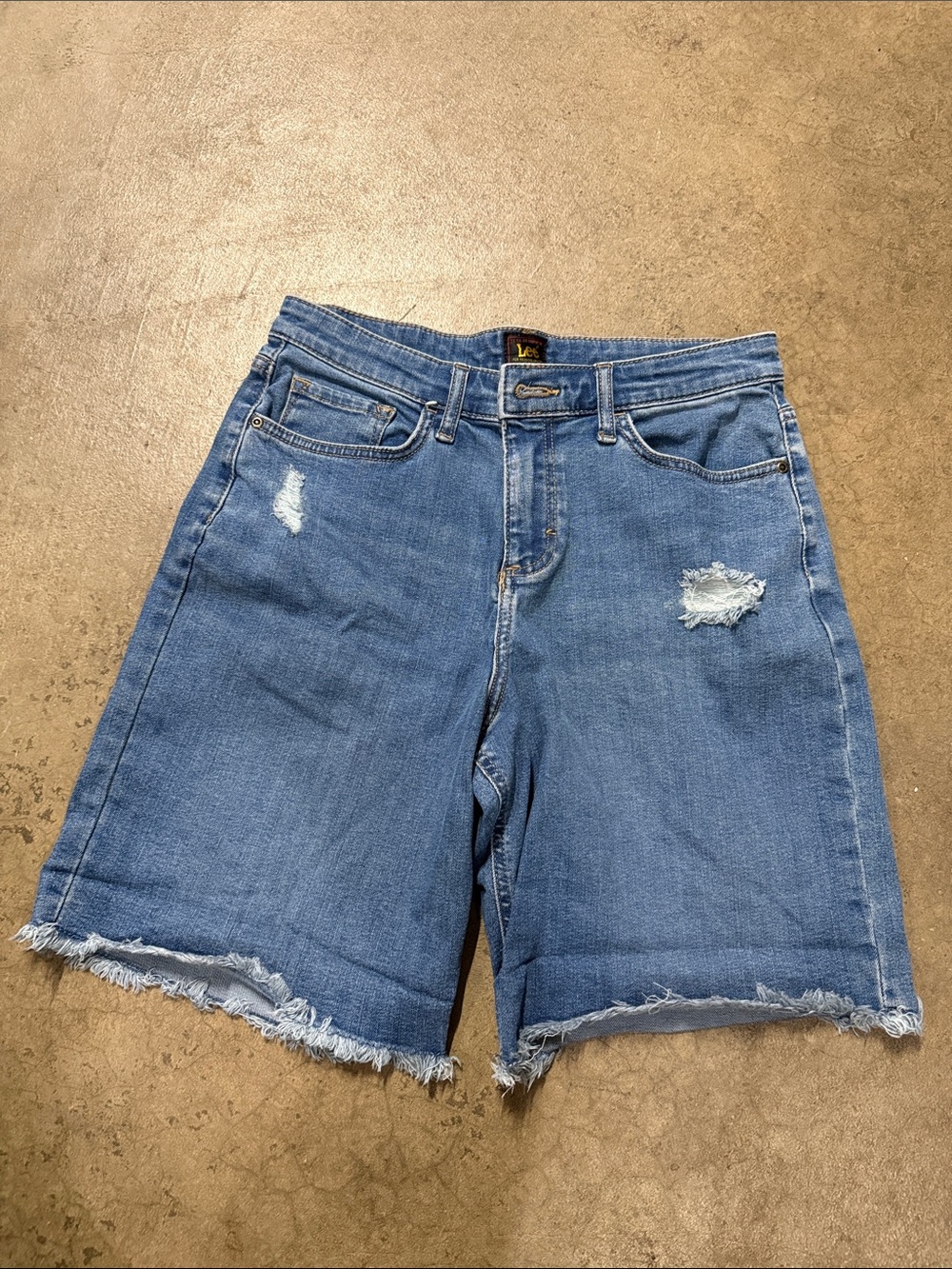 Lee Blue Distressed Frayed Hem Denim Shorts